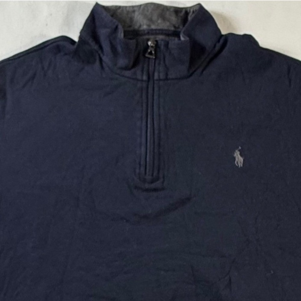Polo Ralph Lauren Quarter Zip Pullover Mens XL Navy Blue Cotton Blend Pony‎ Logo